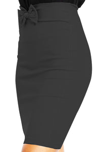 High Waist Knee Length Pencil Skirt with Bow Detail