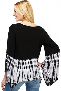 Flared Bell Sleeve Top with Sharkbite Hem Black