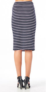 Striped High Waist Vintage Style Midi Length Pencil Skirt