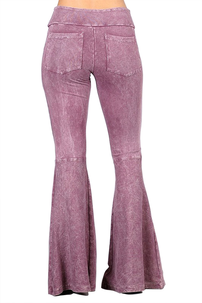 Plus Size French Terry Bell Bottom Yoga Pants with Pockets Dusty Rose