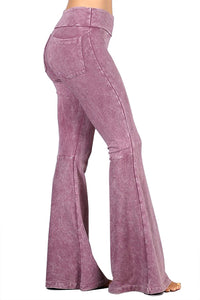 Plus Size French Terry Bell Bottom Yoga Pants with Pockets Dusty Rose