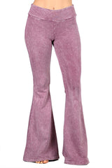 Plus Size French Terry Bell Bottom Yoga Pants with Pockets Dusty Rose