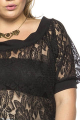 Plus Size Sheer Floral Lace Blouse with Shortsleeves