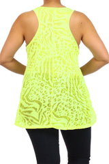 Plus Size Sheer Burnout Animal Print Slub Racer Tank Top