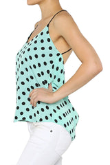 Polka Dot Open Back Chiffon Criss-Cross Strap Slouchy Camisole