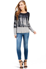 Long Sleeve Black Shibori Bubble Hem Blouse