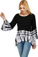 Flared Bell Sleeve Top with Sharkbite Hem Black