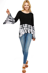 Flared Bell Sleeve Top with Sharkbite Hem Black