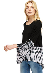 Flared Bell Sleeve Top with Sharkbite Hem Black