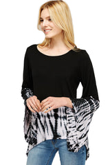 Flared Bell Sleeve Top with Sharkbite Hem Black