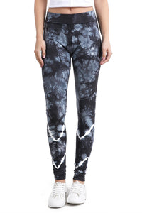 Black tie dye yoga leggings. Flattering and unique crystal tie dye. Made in USA by T-party
