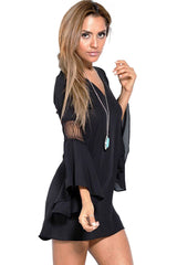 Women's Boho Cutout Bell Sleeve Mini Dress