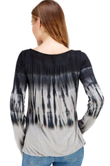 Long Sleeve Black Shibori Bubble Hem Blouse