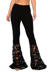 T-Party Solid Color Lace Bell Bottom Yoga Pants