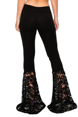 T-Party Solid Color Lace Bell Bottom Yoga Pants