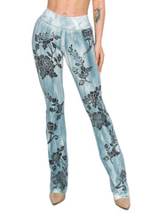 T-Party yoga pants. Blue with floral stamp on legs.