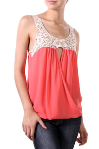 Surplice Crochet Tank Top with Keyhole Cutout