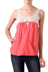 Surplice Crochet Tank Top with Keyhole Cutout