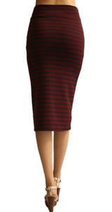 Striped High Waist Vintage Style Midi Length Pencil Skirt