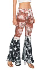 T-Party American Flag Tie Dye Wide Flare Leg Foldover Waist Yoga Pants