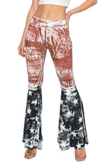 T-Party American Flag Tie Dye Wide Flare Leg Foldover Waist Yoga Pants