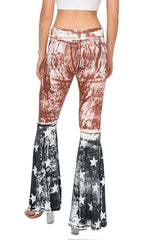 T-Party American Flag Tie Dye Wide Flare Leg Foldover Waist Yoga Pants