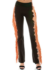 T-PARTY Black and Orange Fringe Yoga Pants