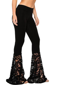 T-Party Solid Color Lace Bell Bottom Yoga Pants