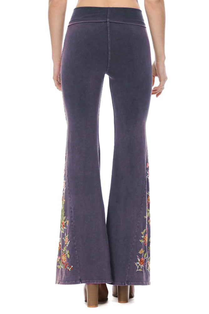 T-Party Floral Embroidered Bell Bottom Flare Leg Yoga Pants Navy – COTTON  KITTY