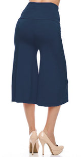 High Waist Solid Color Cropped Gaucho Pants