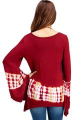 Flared Bell Sleeve Top with Sharkbite Hem Red