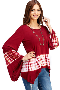 Flared Bell Sleeve Top with Sharkbite Hem Red