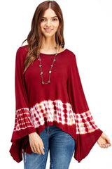 Flared Bell Sleeve Top with Sharkbite Hem Red