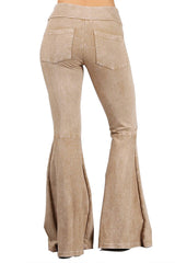 French Terry Bell Bottom Yoga Pants with Pockets Toasted Almond