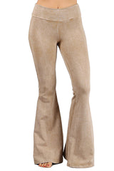 French Terry Bell Bottom Yoga Pants with Pockets Toasted Almond
