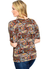 Plus Size Boho Colorful Print Lace Back Shirt