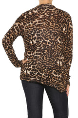 Rounded Front Leopard Print Knit Cardigan