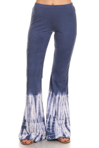 Blue and White Dip Dyed Bell Bottom Stretch Yoga Pants