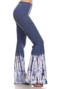 Blue and White Dip Dyed Bell Bottom Stretch Yoga Pants