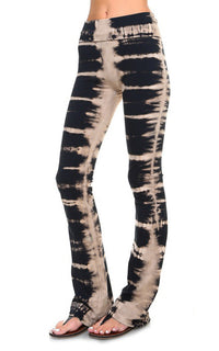 Tie Dye Black and Tan Yoga Pants Side View