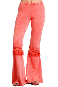 Women's Tassel Bell Bottom Stretch Yoga Pants Coral