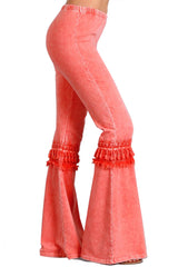 Women's Tassel Bell Bottom Stretch Yoga Pants Coral