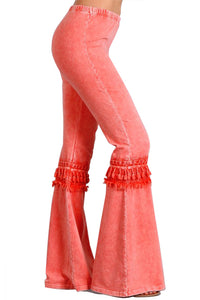 Women's Tassel Bell Bottom Stretch Yoga Pants Coral