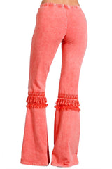 Women's Tassel Bell Bottom Stretch Yoga Pants Coral