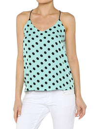 Polka Dot Open Back Chiffon Criss-Cross Strap Slouchy Camisole