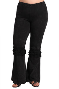 Women's Plus Tassel Bell Bottom Stretch Yoga Pants Black