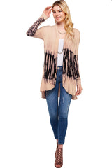 Long Sleeve Open Front Tie Dye Cardigan Cappuccino