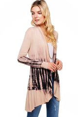 Long Sleeve Open Front Tie Dye Cardigan Cappuccino