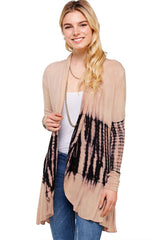 Long Sleeve Open Front Tie Dye Cardigan Cappuccino