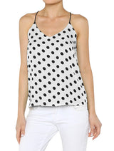 Polka Dot Open Back Chiffon Criss-Cross Strap Slouchy Camisole